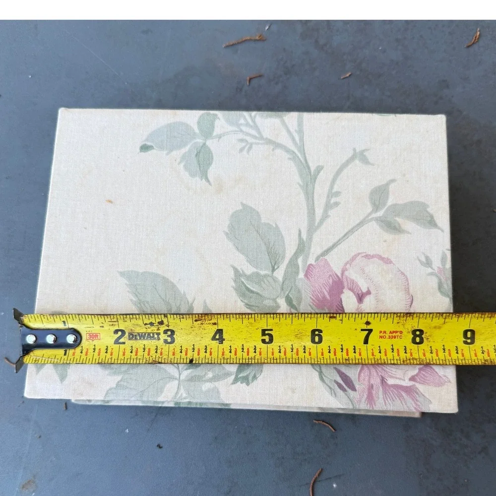 Vintage 90s Floral Fabric Jewelry Box Mirror Organizer‎ Cottagecore Shabby USA
